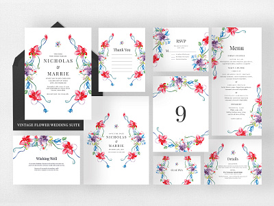 Vintage Flower Wedding Suite card classy delicate design diy elegant feminine invitation invitation shop invitations invite minimal modern template vintage design watercolor wedding card wedding invitation wedding planner