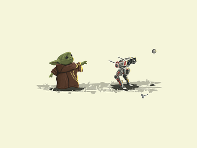 Baby Yoda Plays Fetch with BD-1 baby yoda bd 1 cute digital painting disney droid fetch geekart illustration jedi fallen order mandalorian movie star wars video game yoda