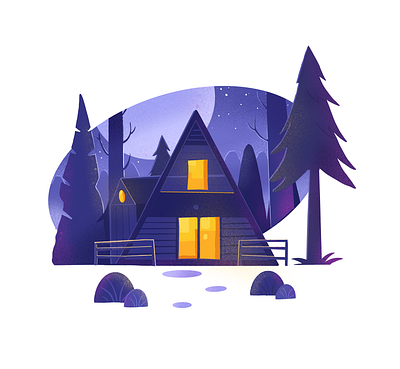 Amidst Dark Woods cabin forest illustration moon nature night procreate web illustration woods