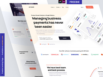 Fintech / SaaS landing page freebie for XD and Sketch about us blog contact us features footer freebie header homepage how it works landing landing page our blog our process related companies saas landing page saas website testimonials web web design website