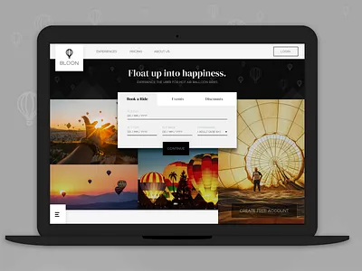 BLOON - Hot Air Balloon Booking Concept balloon black and white logo booking events experience grid hot air ballon modern navigation planning pricing schedule stepper tiles wizard