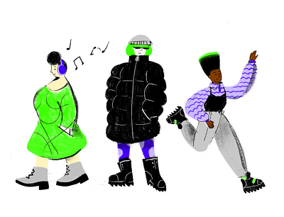 trendsetters chalk characters flat flowy illustration lime line organic procreate purple simple women