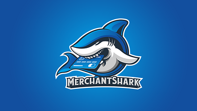 Merchant Shark animals blue branding credit card fish illustration logo mascotlogo merchant shark shark icon shark logo
