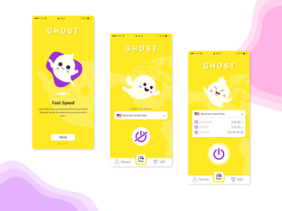 VPN App app design application design designchallenge designer ghost illustration illustration art ui design userinterface vpn vpn app