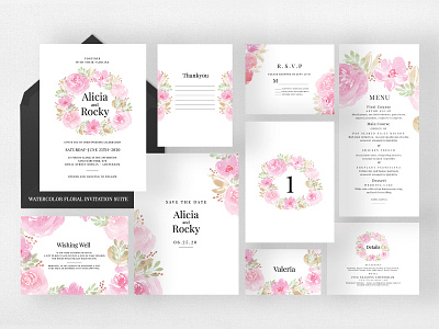 Soft Watercolor Floral Wedding Suite card design diy feminine floral invitation invitations invite minimal modern pink soft template watercolors wedding wedding card wedding invitation wreath