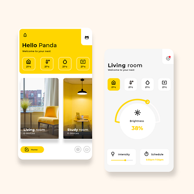 Hello panda adobe xd app control control panel design livingroom management app minimal ui ux