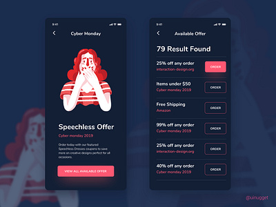 Cyber Monday Speechless Offer. app app design dark app design illustration ios ios app design minimal mobile app mobile app design mobile design mobile ui offer app type typography uidesign uinugget uxdesign