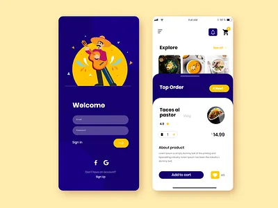 Simple Food Ordering App app art clean design icon illustration minimal ui ux vector