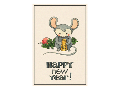 New Year card design furetree illustration mouse new year