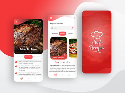 Chef Recipes • Mobile App • UI Design Exploration adobe xd appetizer branding carousel design design app food food app food logo foodie logo mobile app mobile design mobile ui recipe app recipes screens ui uiux xd