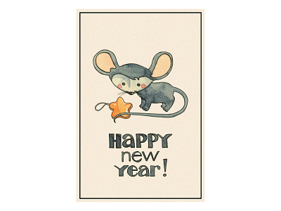 New year card (mouse) card design illustration mouse newyear star watercolor