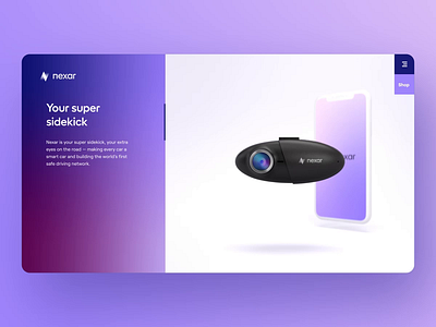 Nexar website 3d animation camera gradient motion purple road safety ui ux vehicle web website