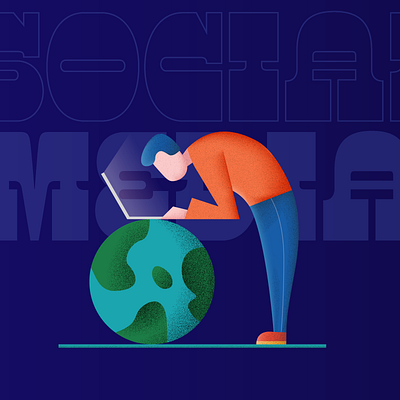 Social Media earth globe illustration illustrator laptop man people person sketch social media vector work world