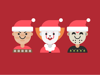 Festive Villains cute december festive flat freddy krueger jason voorhees pennywise santa ugly sweater vector villains