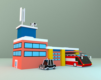 Firestation 3d 3dsmax adobe art autodesk maya b3d blender3dart c4d design lowpoly lowpolyart photo photoshop