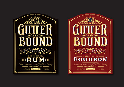 Gutter Bound Distillery labels beverage bottle bourbon calligraphy distillery hand lettering label lettering logo logotype rum type typography vintage