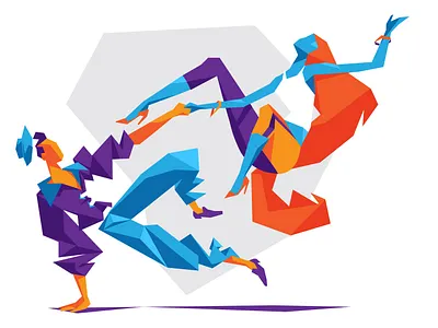 Street Dancers couple crystal dance dancers dynamic elegance energy grace hurca illustration music polygons pose street dance tango vector wow