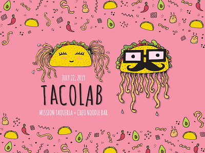 TacoLab Branding avocados branding menu noodles philadelphia philly pink ramen restaurant spicy tacos