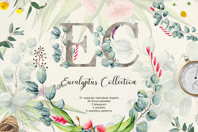 Eucalyptus Collection Letter art bouquets branches clipart collection design elements eucalyptus floral clipart floral design flower clipart flowers foliage illustration illustrations leaves letter watercolor watercolor floral watercolor flowers wreaths