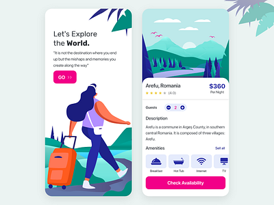 Travel & Booking App app app design booking clean color illustration minimal mobile mobile ui product design travel travel app traveling ui ux vector