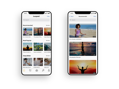 Luxpool - IOS App adobe xd design ios ios app meditation meditation app meditation music relax relax app relax music relax videos sleep sleepbetter top100 ui ui ux ui design ux uxdesign visualdesign