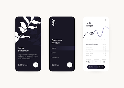 Event planning App 2019 app application black white design minimal ui ux