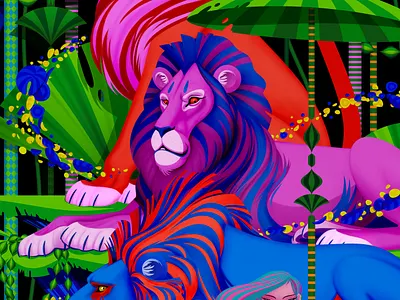 Hush (Detail) character design colourful digital art digital illustration illustration jungle lion marianna orsho mariannaorsho tropical wild