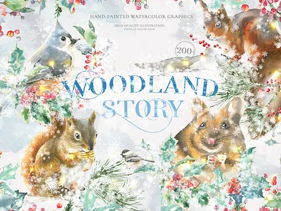 Christmas Watercolor Woodland Story by Catherine Wheel animal bird card christmas christmas watercolor forest graphics illustration merry christmas mouse new year pattern rat retro squirrel vintage watercolor winter woodland wreath