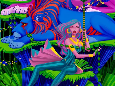 Hush (Detail) colour illustration jungle lion marianna orsho mariannaorsho tropical wild