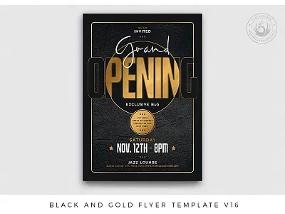 Black and Gold Flyer Template V16 black black and gold club design flyer gold golden grand opening leather luxury night nightclub party photoshop poster print promotion promotional psd template