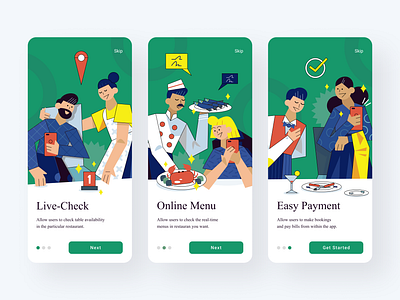 Eatways app - Onboarding application character character design design eat flat design food green illustration minimalist mobile app onboarding onboarding ui product restaurant restaurant app restaurant branding ui ux vector