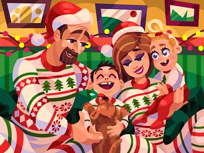 Christmas family art cartoon character christmas comic design digital family graphic illustration puppy vector xmas