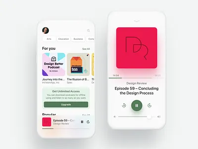 Podcasts app audio books business clean green ios minimalist mobile podcasts subscription white