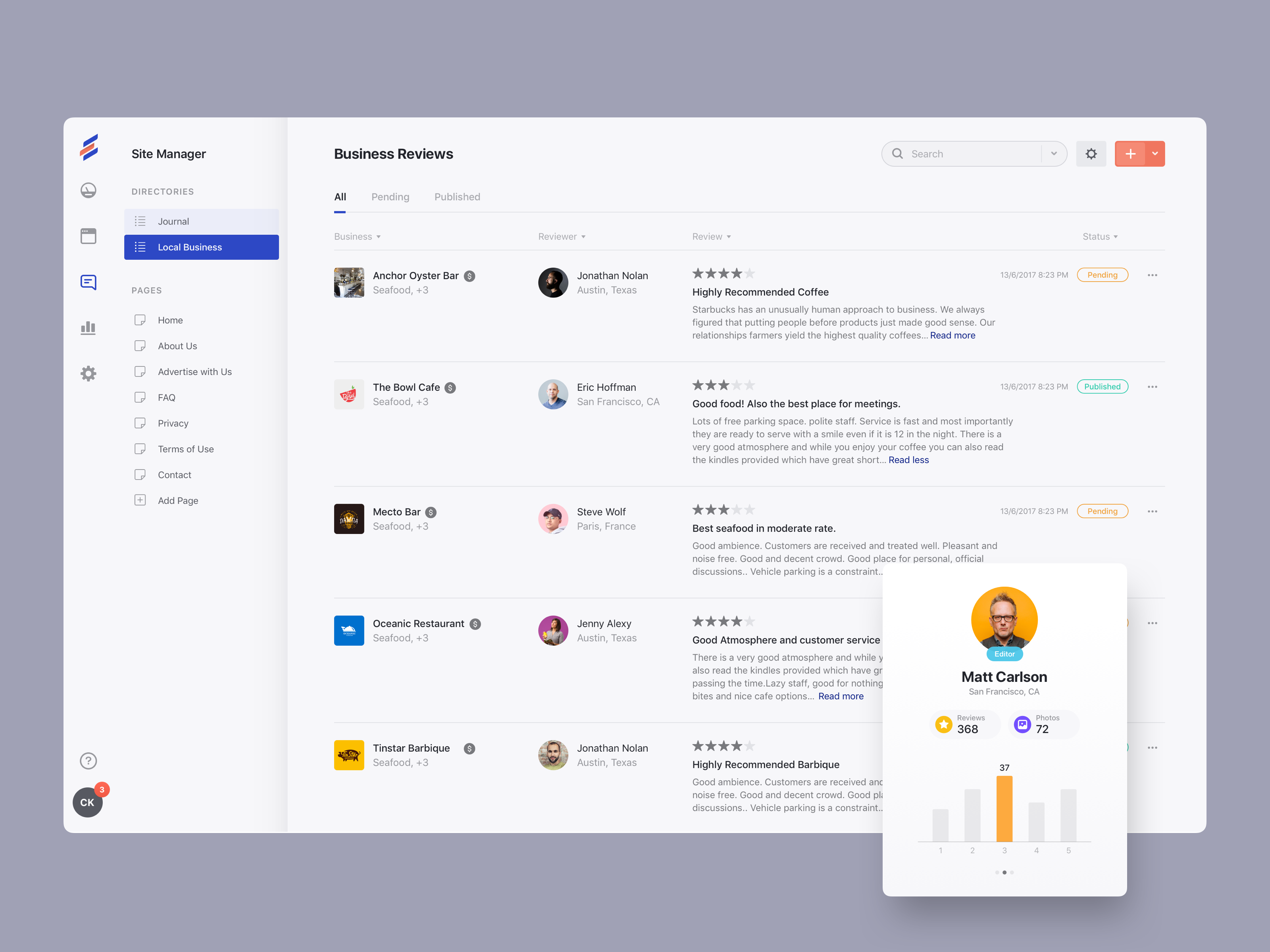 Example of Manage Reviews