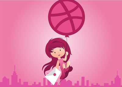 Dribbble Girl : Invite Giveaway art character city design dribbble best shot dribbble giveaway dribbble invite flat design girl girl character illustration invite invite giveaway invites kid logo pink