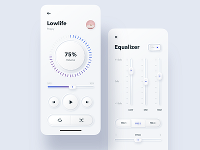 Skeuomorphic Music Player app controls equalizer illustration ios iosapp iphone mobile mobileapp music player settings sketch skeuomorph switcher ui ux volume