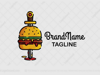 Savage Burger logo for sale branding burger burgers delicious fast fastfood food logo logos medieval restaurant stabbing sword viking