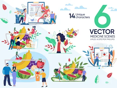 Medicine Vector Scenes banner care diet doctor flat fruit health illustration landing layout lifestyle medical medicine mockup online page prescription science template vector
