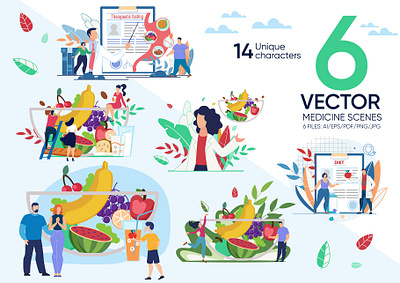 Medicine Vector Scenes banner care diet doctor flat fruit health illustration landing layout lifestyle medical medicine mockup online page prescription science template vector