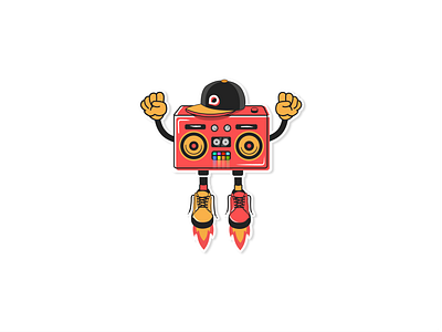 Mr. Boombox audio boombox cartoon character design flying footwear fun gangster ghettoblaster goodies hiphop mascotte music skateboarding stickerpack stickers