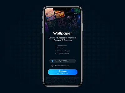 Wallpaper In app Purchase adobexd app design designer iap mobile ui ux wallpaper