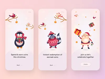 Spend & Earn Christmas app beautiful christmas clean design fun intuitive ios iphone x minimal ui ui design ux ux design vector walkthrough