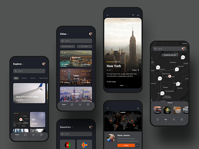 🎒Nomad iOS UI Kit with Design System IV app apps city countries dark design system digital nomad explore ios map mobile nomad profile system design templates travel travel app trips ui kit ui8