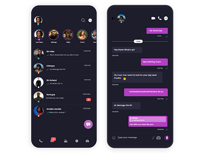 Dark adobe xd chat design mobile ui uiux