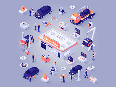 CAR SERVICE ISOMETRIC car isometric isometric art isometric design isometric illustration service app services web illustration worker workers