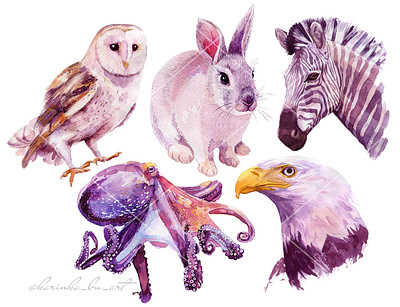 36 animal illustrations In 30 days. animal animal art cute eagle fabric pattern hand painted illustration octopus owl pet portrait portrait rabbit sketch sketchbook surface design tropical watercolor watercolor animal watercolor painting zebra