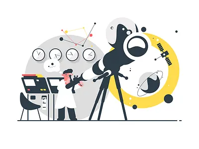 Astronomer watching stars astronomer character flat illustration kit8 man observatory star telescope vector watching