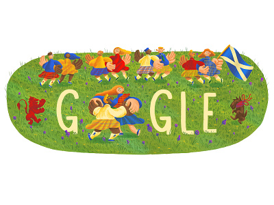 Google Doodle - St Andrews day character design commission dancing doodle drawn google google doodle illustration lion rampant saltire scotland scots scottish st andrews day type typography