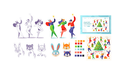 New Year Masquerade Process 2d adobe illustrator carnival mask cartoon character character design christmas tree concept digitalart illustration masquerade new year party people vector