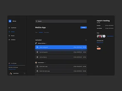 File Manager - Activites app design dark ui darkui file manager product design ui ui design user experience user interface ux ux design